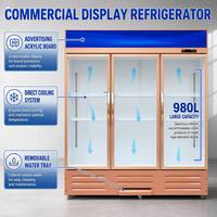 Réfrigérateur commercial à trois portes vitrées de grande capacité 980L, refroidisseur de boissons avec système de refroidissement direct