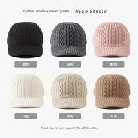 Topi Baseball Rajut 6 Panel Gaya Musim Dingin 100% Katun untuk Wanita, Warna Solid, Bordir Gaya Antik, Modis dan Trendi