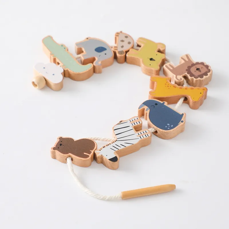 Mainan Pendidikan Prasekolah Dini Montessori Mainan Benang Benang Bayi Hewan Kayu