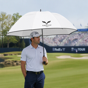 Parapluie de golf personnalisé de luxe, grand format, 30 pouces, couleur blanche, logo de marque imprimé, résistant au vent, promotionnel. - Product Image 2