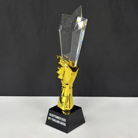 Trofeo de Cristal con Forma de Torre de Estrellas de Resina Dorada de 27 cm, MH-FJ0103