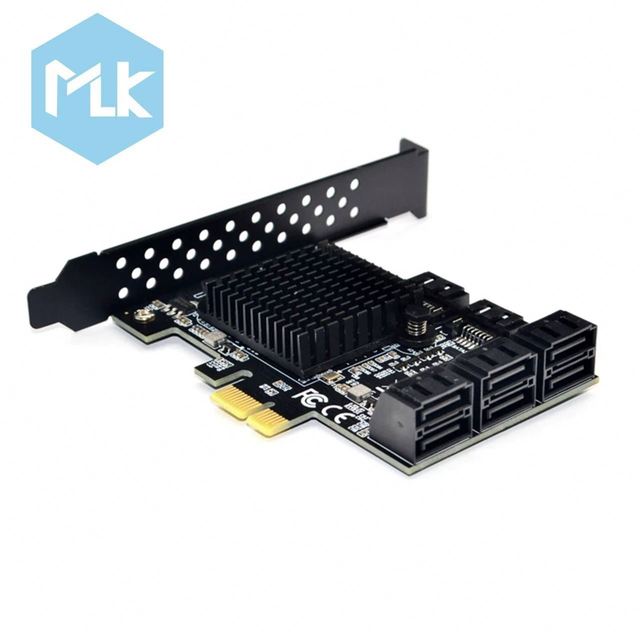 MLK 88SE9215 Chip 8 Ports SATA 3.0 to PCIe Expansion Card PCI SATA Adapter Converter with Heat Sink for HDD PCIE SATA 1 1