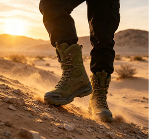 Bottes tactiques durables pour hommes, vert olive, imperméables, respirantes, avec empeigne en mesh TPU, à lacets, pour la randonnée et le trekking. - Product Image 2