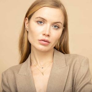 Boucles d'oreilles baguette en pierre de zircon bleu cercle plaqué or massif 18 carats - Product Image 2