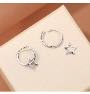925 <b>Sterling</b> <b>Silver</b> Fashion Earring Hollow Star Cubic Zirconia Huggie <b>Hoop</b> Earrings Trendy Fine Jewelry Gift For Women Girls - Product Image 6