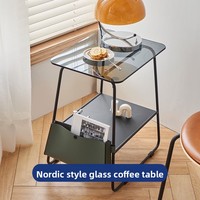 Table basse moderne minimaliste nordique pour petit appartement, salon, avec étagère de rangement en métal et verre, design carré, meubles pour la maison