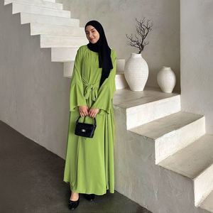 Ensemble Abaya 2 pièces : 1 Robe à manches longues et fermeture ouverte & 1 Robe à lacets au col, respirante, coupe ample, tenue traditionnelle du Ramadan ODM - Product Image 1