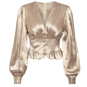 Personnalisé Femmes Tunique Chemise sexy V Cou Lanterne Manches volants Lâche Dames Blouse Tops - Product Image 2