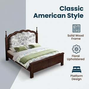 Struttura <span class=keywords><strong>letto</strong></span> in legno massello stile americano, testiera imbottita floreale, stile piattaforma per hotel e case. - Product Image 5