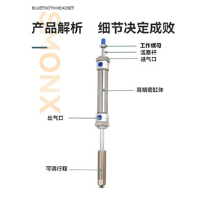 Mini-cylindre en acier inoxydable à course réglable MAJ16/20/25/32/40*25-5075X100-30-50S, structure à piston à double action - Product Image 2