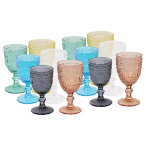 Set di 12 calici Grace Colors in vetro colorato assortito per tavola e decorazioni - Product Image 1