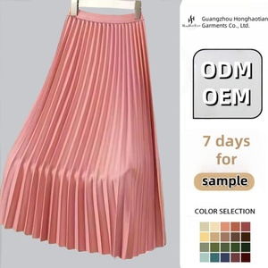 ODM OEM Custom Summer Elegant High Waist <strong>Plain</strong> Korean Casual Simple Temperament Midi <strong>Skirts</strong> <strong>Black</strong> Long Pleated <strong>Skirt</strong> - Product Image 1