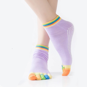 1 par de calcetines de Yoga para mujer, calcetines coloridos antideslizantes de silicona para gimnasio, Ballet, Fitness, calcetines deportivos de algodón con 5 dedos protectores de secado rápido - Product Image 3