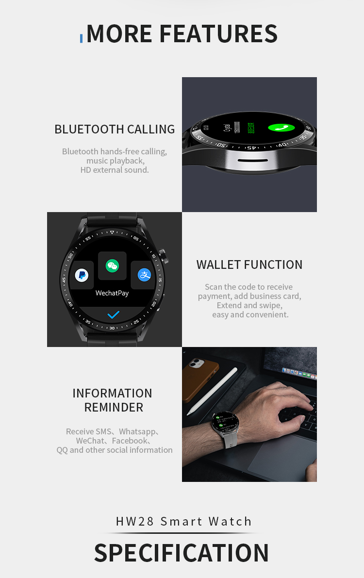 2022 Men's smartwatch smart sport health fitness bracelet hw28 smartwatch AI assistant NFC waterproof smartwatch HW28