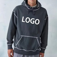 Sweat à capuche surdimensionné pour homme avec logo personnalisé OEM, surpiqûres contrastées, impression de logo, pull-over à coutures inversées, sweat à capuche décontracté pour homme, usage quotidien