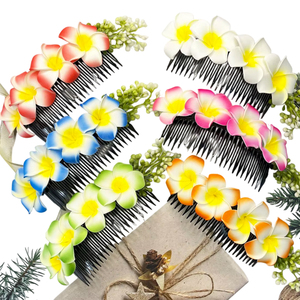 Peineta de Espuma con Flores de Frangipani de 19 cm, Estilo Bohemio, para Fiestas, Bodas, <span class=keywords><strong>Playa</strong></span>, Vacaciones, Accesorios para el Cabello - Product Image 1