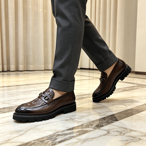 Mocassins pour hommes de qualité supérieure, marron, à semelle épaisse, effet croco, avec mors de cheval, respirants, à enfiler - Product Image 6