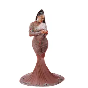 New Product Rhinestone Birthday Celebration Mermaid Dress Women Stage Costume Sexy See Through Evening Gown Wedding Party Dress