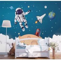 Papier peint sur mesure, décoration murale pour chambre d'enfant, astronave et carte, art mural en soie
