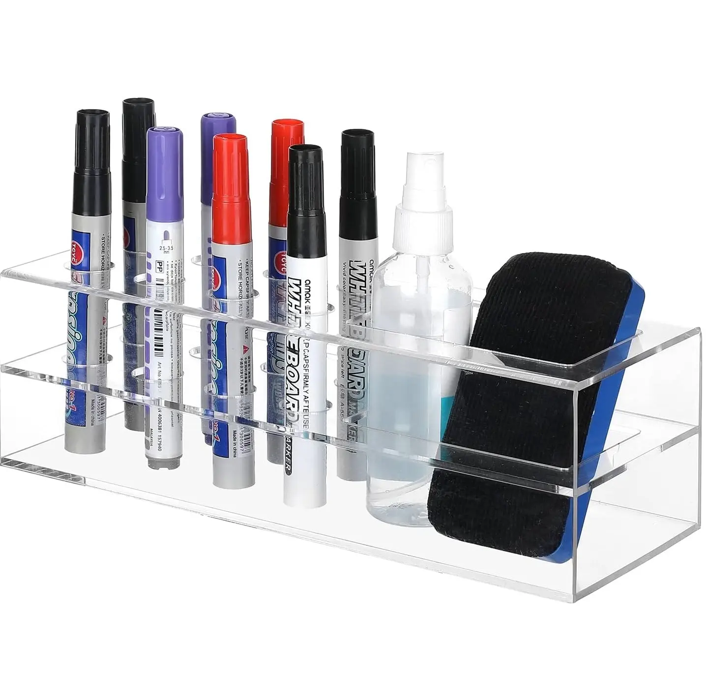 Wall Mounted Clear Acrylic Whiteboard Marker Holder, Office Supply Accessories Rack with 9 Slot for Markers