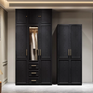 Armoire sur mesure moderne en bois noir avec portes vitrées, tiroirs de rangement et étagères intégrées pour chambre à coucher - Product Image 4