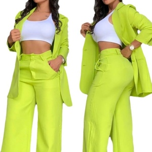 Conjunto de Traje de Color Sólido para Mujer, a la Moda, 2025, con Detalle de Manga Corta, Cuello de Solapa y Pantalones de Pierna Recta - Product Image 1