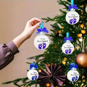 Ornement de Noël en plastique bleu avec empreinte de pied pour le premier Noël de bébé, décoration suspendue incassable pour bébé garçon - Product Image 2