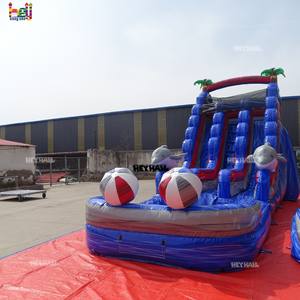 Toboggan aquatique gonflable commercial en PVC bleu marbré de 17 pieds de haut, à double piste avec balles, thème dauphin, pour adultes, idéal pour les <span class=keywords><strong>vacances</strong></span> - Product Image 1