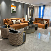 Ensemble de canapés classiques de luxe 3 places pour le hall de l'hôtel, nouveau design de turquie, ensemble de canapés tuftés en cuir, meubles de salon