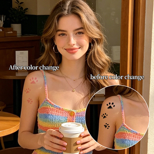 Adesivi per Tatuaggi Temporanei a Forma di Zampa di Gatto Nera Sensibili al Calore, Cambio Colore Rosa, Adesivi per Tatuaggi Artistici per il Corpo - Product Image 2