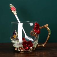 Valentijnsdag Cadeau Rozenhandvat Glas Geëmailleerde Koffiemokken Glazen Theekop Voor Valentijn Moederdag