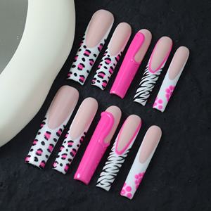 Precio de fábrica al por mayor, diseño rosa, uñas postizas hechas a mano, 10 unidades, uñas acrílicas 3D con forma de ataúd, uñas artificiales personalizadas - Product Image 3