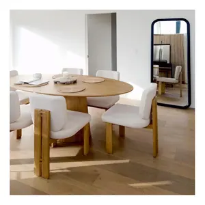 Light Luxury Nordic Oval Home Restaurant With Natural Wood Furniture And Solid Wood Strip Dining Table