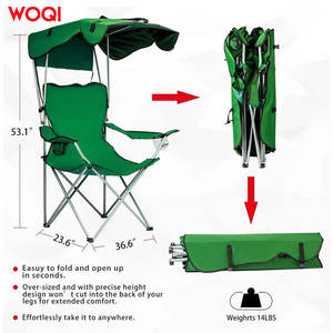 เก้าอี้พับกลางแจ้ง Woqi พร้อมหลังคาบังแดด โครงอะลูมิเนียม ผ้า Oxford สีเขียวมรกต - Product Image 5