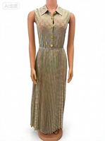 Robe longue vintage européenne pour femme, sans manches, col plissé, coupe trapèze, taille haute avec ceinture, respirante, élégante, pour soirée, mode estivale