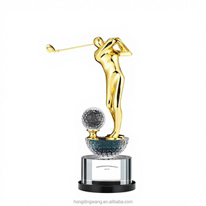 Trophée de <span class=keywords><strong>golf</strong></span> en métal personnalisé avec gravure laser <span class=keywords><strong>sur</strong></span> base noire en verre cristal K9, vente en gros d'usine, pour récompense de compétition - Product Image 4