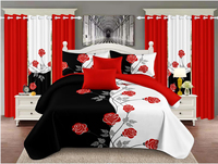 Parures de lit personnalisées avec rideaux assortis, ensemble de 12 pièces, imprimé floral, housse de couette, ensemble de draps, vente en gros pour hôtel Airbnb