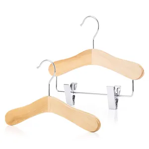 Wooden Pants Hangers with Metal Clips Grip Clip Pants Hanger, Solid Wood Jeans/Skirt Hanger