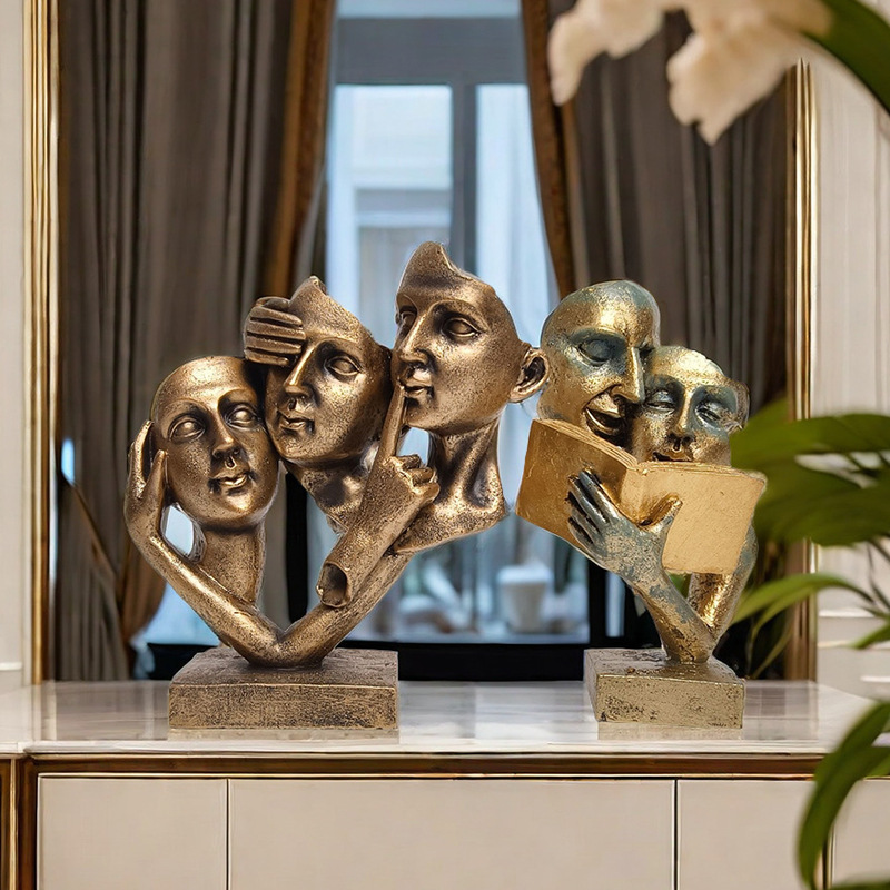 Statue Décorative Visage De Femme - Résine - Blanc Et Doré - Décoration Intérieure Chic Pour Salon, Chambre, Bureau