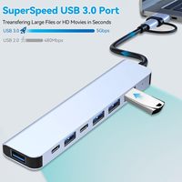 Concentrateur USB SYONG 7 en 2 ports USB-A et Type-C, station d'accueil 3.0, adaptateur multi-ports USB 2.0/3.0, hub multi-ports, répartiteur USB