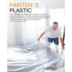 Lona de plástico de 9 pies x 12 pies, 0.4 mil, paquete para pintar, proteger muebles y pisos - Product Image 2