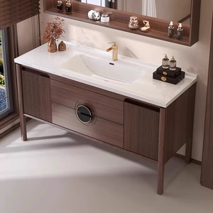 New bathroom cabinet ceramic integrated basin <b>floor</b>-<b>standing</b> new Chinese style retro oak smart - Product Image 3