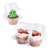 Tek kullanımlık temizle plastik tek cupcake/muffin konteyner plastik saklama kutusu şehir 2 kaviteler istiflenebilir kek tutucu