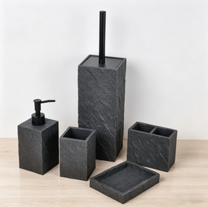 Ensemble d'accessoires de salle de bain en résine à texture rugueuse, 5 pièces, effet <span class=keywords><strong>ardoise</strong></span> professionnel, ensemble d'organisateurs de salle de bain en résine, fabrication en usine - Product Image 3