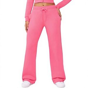 Pantalones Deportivos Anchos de Color Rosa para Mujer, Cintura Alta con Cordón, Corte Holgado Informal, Pantalones Largos de Forro Polar, Color Sólido, Ropa de Otoño - Product Image 1