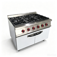 Nouvelle cuisinière à gaz professionnelle 6 brûleurs avec four encastré en acier inoxydable – Équipement de cuisson