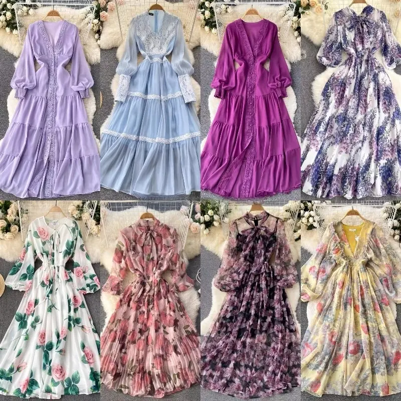 Оптовая продажа мини-платья многоцветный абстрактный принт с пышными рукавами женское платье