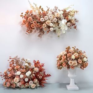 Composition florale artificielle de roses mélangées marron, décoration de mariage automne, boule de fleurs faite à la main, centre de table, toile de fond - Product Image 1