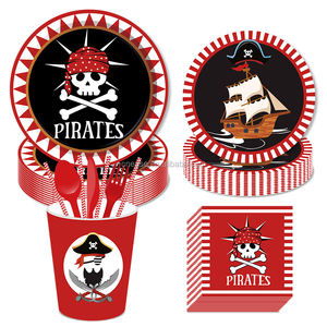 Fournitures de fête de pirate Huancai assiettes en papier à dessert tasses serviettes de table jetables ensemble de vaisselle pour enfants décorations de fête d'anniversaire - Product Image 3
