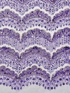 Lavande violet vague bord gland Sequin perlé broderie tissu maille tissu danse Couture robe de mariée fête robe de soirée - Product Image 6